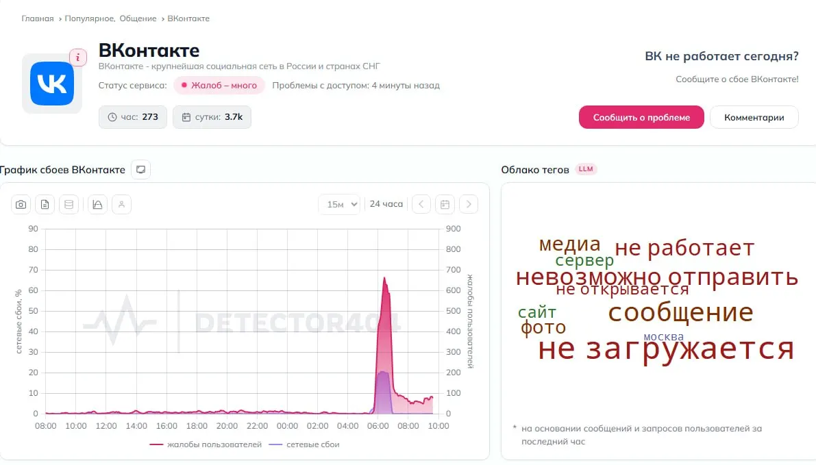 После недавних действий против инфраструктуры в регионе пользователи VK фиксируют проблемы: уведомления не приходят, загружаются фото и видео, стартовая страница может не открываться.